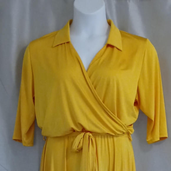 Sexy Diva Plus Size Canary Yellow Collared V Neck Wrap Maxi Gown W/ Pockets 2XL - Picture 1 of 8